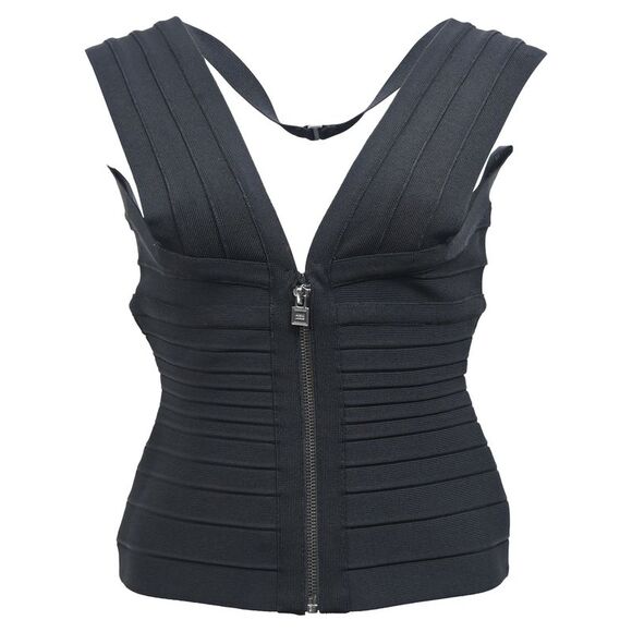 Herve Leger Bandage V-neck Top in Black Rayon - Picture 1 of 4